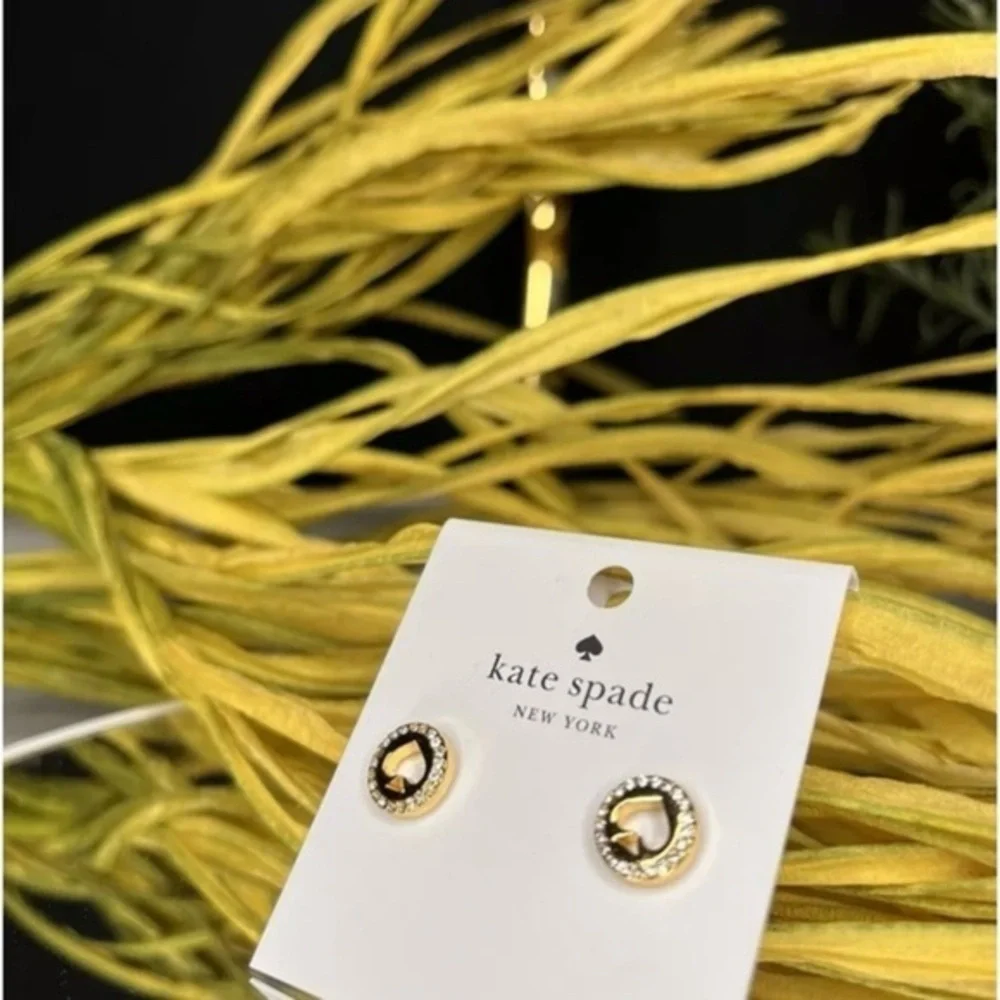 Kate Spade Spot The Spade Gold Tone Crystal Stud Earrings NWT